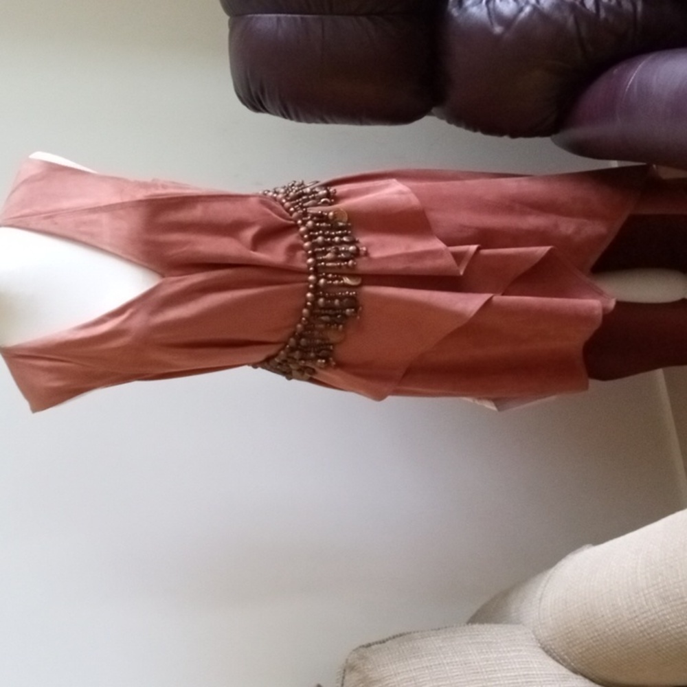 Sueded dusty/rusty rose color Medium asymmetrical dress, NWT. Very unique.